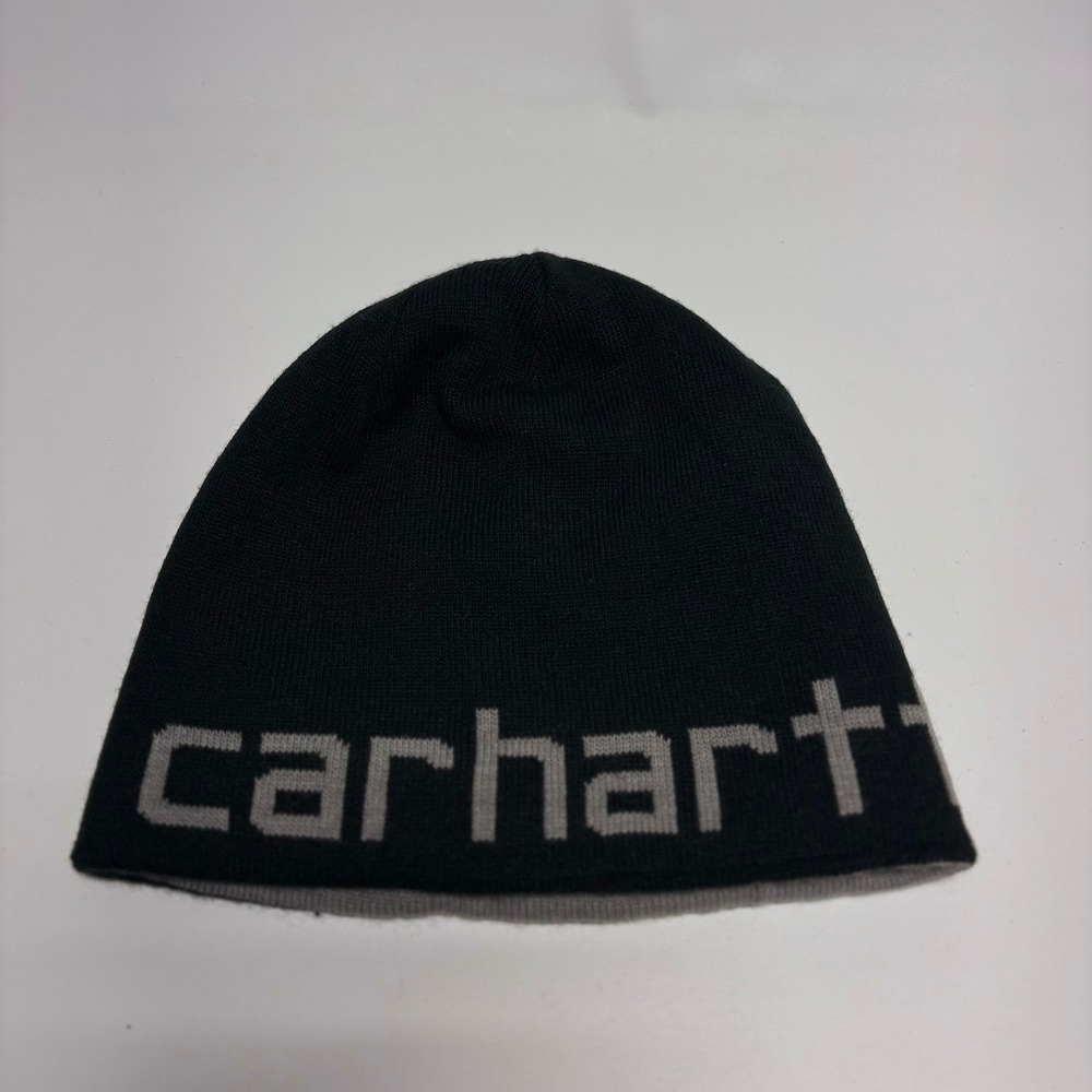 Carhartt Beanie Unisex OS Black Grey Reversible Knit Logo Winter Hat 100137 001